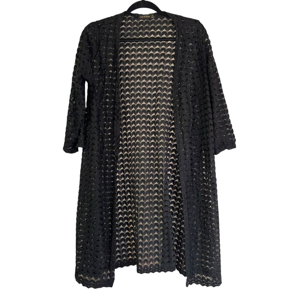 Ana & Rose Black Fan Swimsuit Coverup Cardigan Women’s XL Coastal Whimsygoth Top